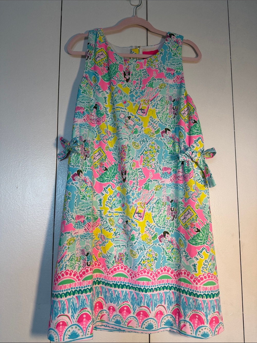 women Floral Print Tie-Side A-Line Dress - Pink & Aqua